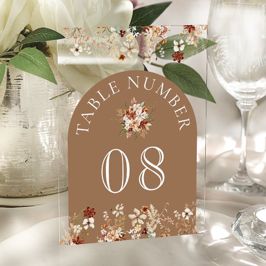 Invitations En Acrylique Terracotta Wildflower Tan Acrylic Table Number