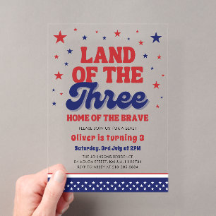 Invitations En Acrylique Terre des Trois 4 juillet Patriotique 3e Anniversa