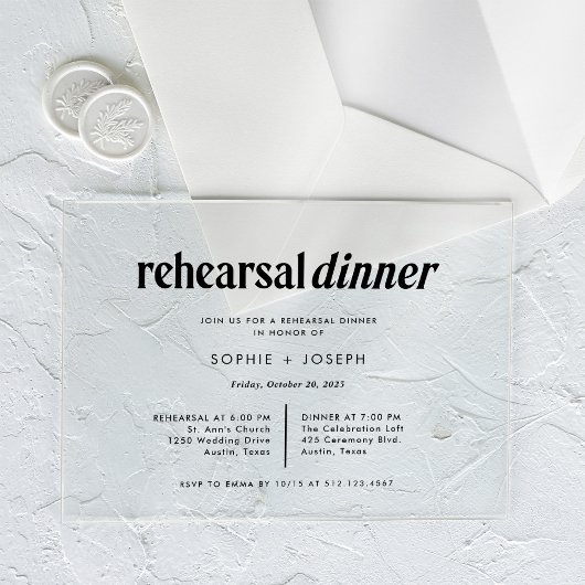 Invitations En Acrylique Texte moderne | Dîner de répétition