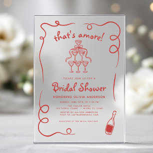 Invitations En Acrylique That's Amore Italian Hand Drawn Red Bridal Shower