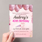 Invitations En Acrylique Thème 40e anniversaire rose (In situ (ordinateur de poche))