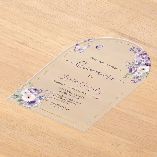 Invitations En Acrylique Thème acrylique violet quinceañera (Poser)