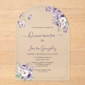 Invitations En Acrylique Thème acrylique violet quinceañera (Recto)