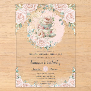 Invitations En Acrylique Thème chic blush floral pour une fête de thé en l'