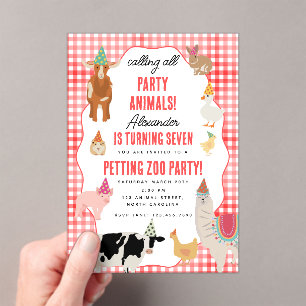 Invitations En Acrylique Thème d'anniversaire Animaux de la ferme Fête à la