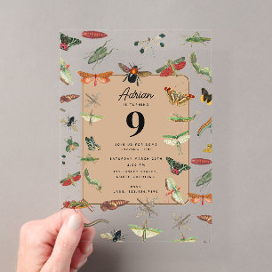 Invitations En Acrylique Thème de fête d'anniversaire d'insecte de vintage