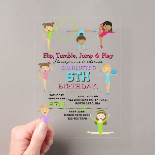 Invitations En Acrylique Thème de fête d'anniversaire pour enfants de gymna