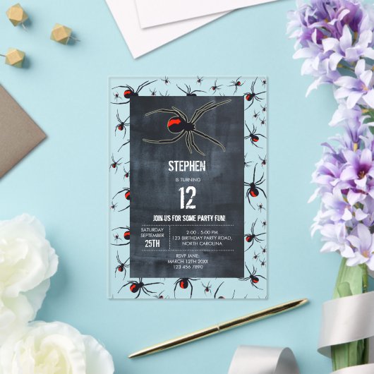 Invitations En Acrylique Thème de fête d'anniversaire Red & Black Spider (Insitu (Mariage))