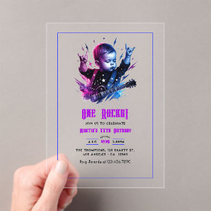 Invitations En Acrylique Thème de fête Rock On Party Premier Anniversaire U