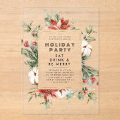 Invitations En Acrylique Thème de Noël Cadre Floral Fête (Recto)