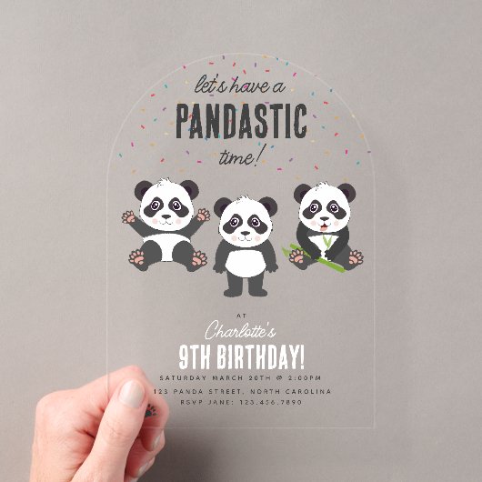 Invitations En Acrylique Thème d'ours panda mignon pour l'anniversaire des (In situ (ordinateur de poche))