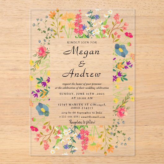 Invitations En Acrylique Thème Mariage de fleurs (Recto)