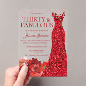 Invitations En Acrylique Thirty & Fabulous! Red Dress 30th Birthday Party (In situ (ordinateur de poche))