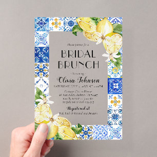 Invitations En Acrylique Tiling en bleu méditerranéen Citrons Brunch de mar