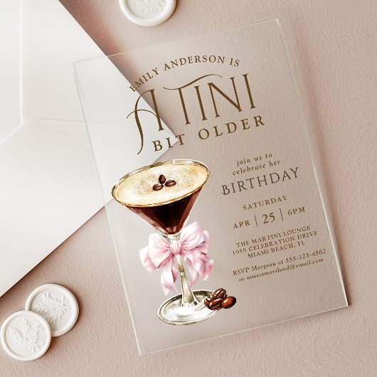 Invitations En Acrylique Tini Bit Ancien Espresso Martini Anniversaire pour