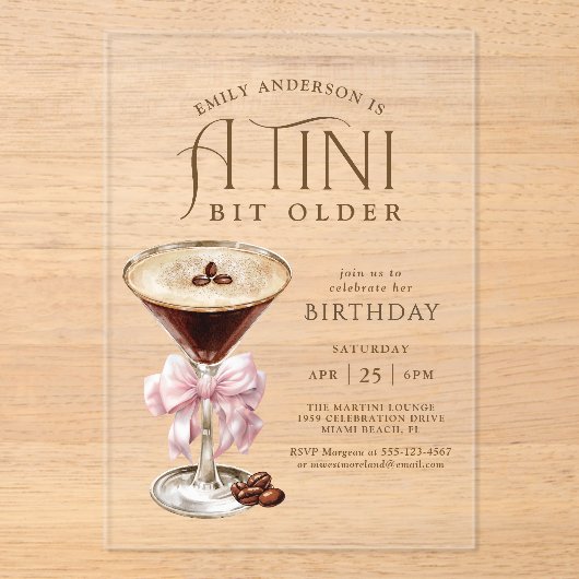 Invitations En Acrylique Tini Bit Ancien Espresso Martini Anniversaire pour (Recto)