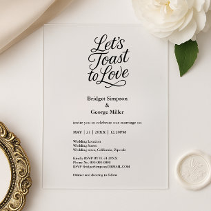 Invitations En Acrylique toast noir transparent pour aimer Mariage Élégant