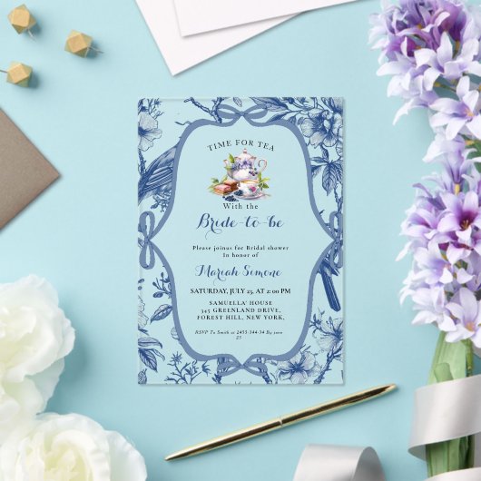 Invitations En Acrylique Toile bleue de jouy Tea Party Douche nuptiale (Insitu (Mariage))