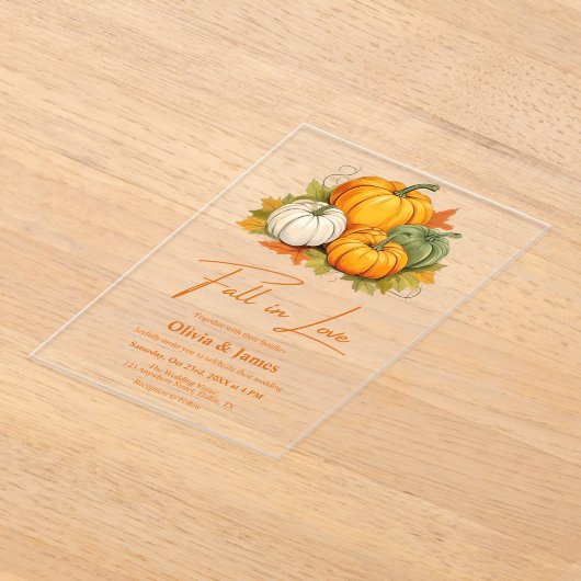 Invitations En Acrylique Tombe dans l'amour Citrouille rustique brûlé Maria (Poser)