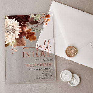 Invitations En Acrylique Tombent Amoureux Brun Bordeaux Floral Baignoire de