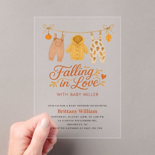 Invitations En Acrylique Tomber dans l'amour Automne Baby shower Vêtements (In situ (ordinateur de poche))