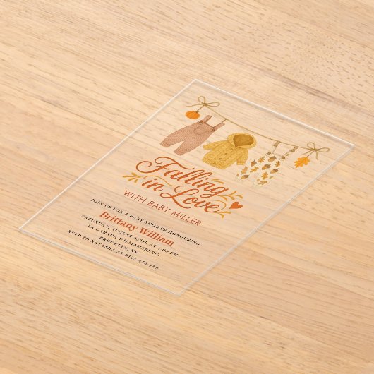 Invitations En Acrylique Tomber dans l'amour Automne Baby shower Vêtements  (Poser)