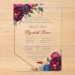 Invitations En Acrylique Ton bijou avec cadre Quinceañera