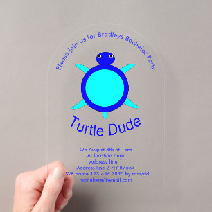 Invitations En Acrylique Tortue Bleue Brillante Mec Fête de Bachelor Person