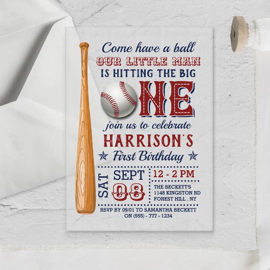 Invitations En Acrylique Toucher le Big One Baseball 1er Anniversaire