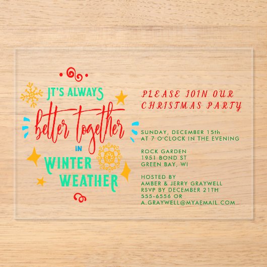 Invitations En Acrylique Toujours mieux ensemble en hiver Noël (Recto)