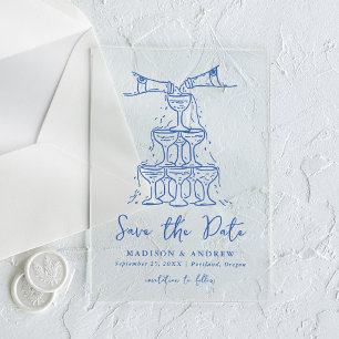 Invitations En Acrylique Tour de champagne bleu capricieux, Sauvegarder la