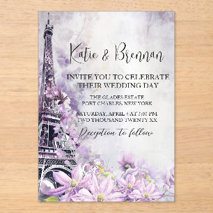 Invitations En Acrylique Tour Eiffel Lavender Romance Mariage