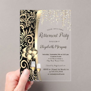 Invitations En Acrylique Tourbillons dorés Glas, talons hauts, retraite rou