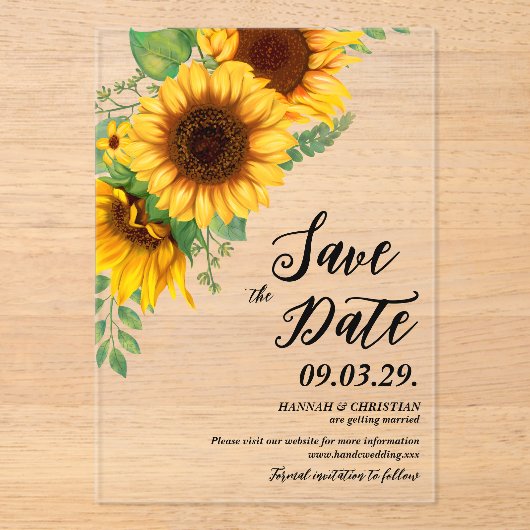 Invitations En Acrylique Tournesol d'automne Enregistrer la date (Recto)