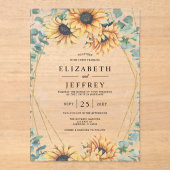 Invitations En Acrylique Tournesol Rustique élégant Mariage géométrique or (Recto)