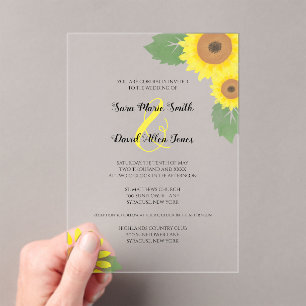 Invitations En Acrylique Tournesols Aquarelle Florale Jaune Soleil Mariage