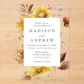 Invitations En Acrylique Tournesols d'automne rustique et Mariage Fleur sau (Recto)