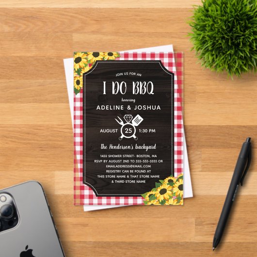 Invitations En Acrylique Tournesols En vichy rustiques I Do BBQ Douche Coup (Insitu (Carte d'invitation))