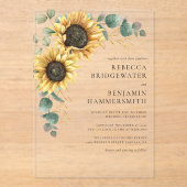 Invitations En Acrylique Tournesols et Eucalyptus Mariage rustique (Recto)