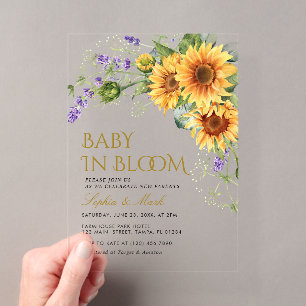 Invitations En Acrylique Tournesols Rustiques & Bébé Lavande en Fleur