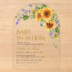 Invitations En Acrylique Tournesols rustiques et bébé lavande en fleurs