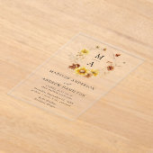 Invitations En Acrylique Tournesols rustiques et Mariage de monogramme Fleu (Poser)
