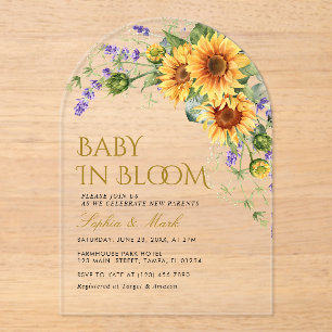 Invitations En Acrylique Tournesols Rustiques & Lavande Bébé En Fleur
