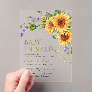 Invitations En Acrylique Tournesols Rustiques & Lavande Bébé En Fleur