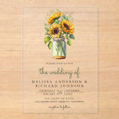 Invitations En Acrylique Tournesols Rustiques Mariage dans un Pot Mason (Recto)