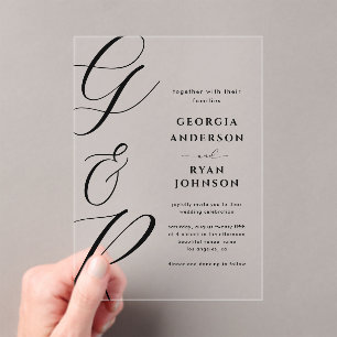 Invitations En Acrylique Transparence du monogramme de script surdimensionn