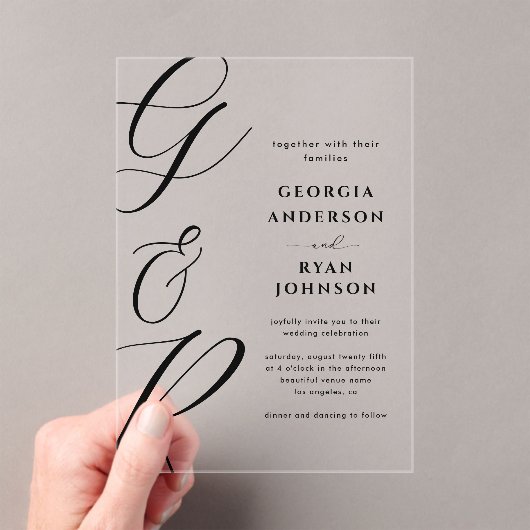 Invitations En Acrylique Transparence du monogramme de script surdimensionn (In situ (ordinateur de poche))