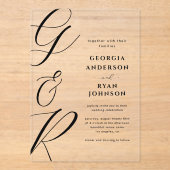Invitations En Acrylique Transparence du monogramme de script surdimensionn (Recto)