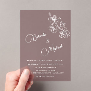 Invitations En Acrylique Transparent Bordeaux Blanc Floral Mariage
