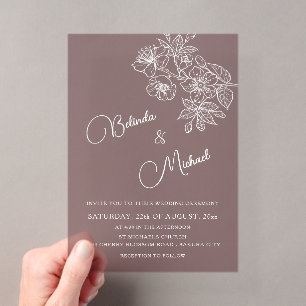 Invitations En Acrylique Transparent Bordeaux Blanc Floral Mariage